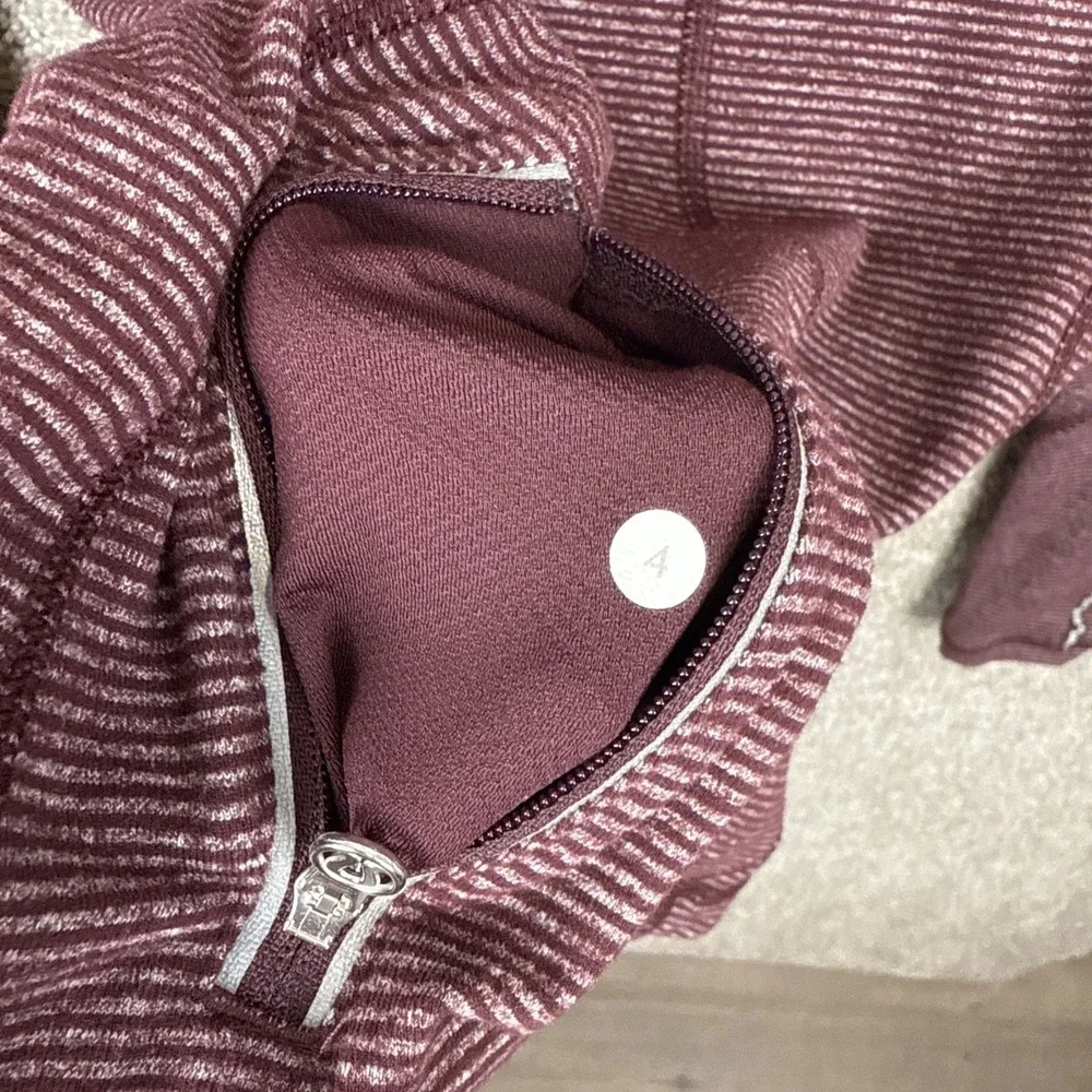 Lululemon Run Swiftly Tech Long Sleeve Maroon Stripe Running Top Womens Size 4